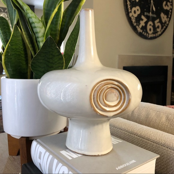 West Elm Other - White Glazed Ceramic Vase with Circles Detail